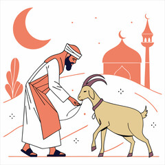 eid al adha mubarak arabic man with goat abstract