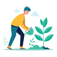 Fototapeta premium a man is planting trees vector
