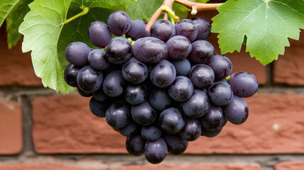 Fototapeta premium Anthocyanin, A cluster of dark purple grapes hanging from a vine, ideal for food-related projects or stock imagery.