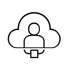 Obraz premium Black flat vector icon of cloud connection with user, remote access service isolated on white background