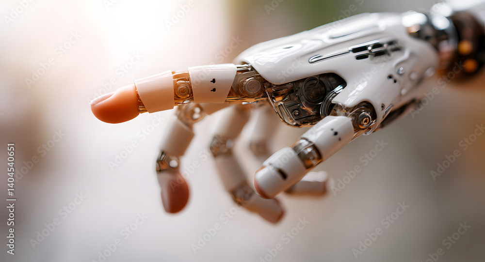 Poster a cutting-edge robotic hand with intricate mechanical components and futuristic design. the image fe