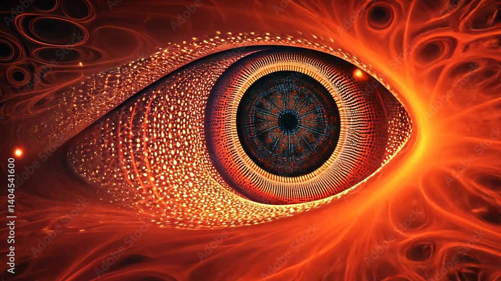 Poster intricate eye illusion: mesmerizing animation of fractal patterns and vivid colors