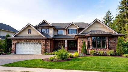 Northwest USA Luxury Home Exterior with Brick and Siding