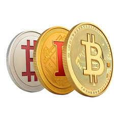 Bitcoin, Litecoin, & IOTA Coins: Crypto Image on transparent background