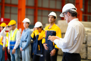 Morning Brief meeting. Professional supervisor engineers assignmenting discussion together before...