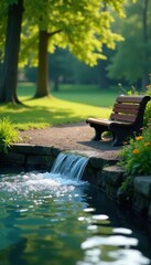 Obraz premium Cascading water-like curves form a park bench backrest , curves, waterfall