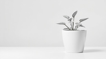 Minimalist Potted Plant, Monochrome Design, Blank Space for Text