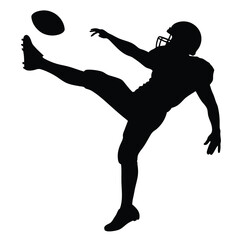Full Silhouette of American Football Player Kicking Ball on Transparent Background