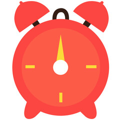 Cute red alarm clock in flat design style. Perfect for school, education, schedule, or morning-related visuals. Ideal for use in digital, print, and web materials.