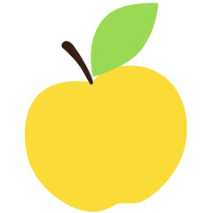 A cute yellow apple illustration with green leaves in flat cartoon style. Ideal for food icons, children’s design, healthy lifestyle visuals, or organic fruit concepts.
