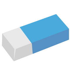 Flat vector illustration of a blue and white eraser. Ideal for school, stationery, office supplies, or educational design. Simple, clean, and modern style illustration.