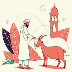 eid al adha mubarak arabic man with goat abstract