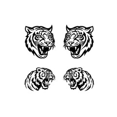 Tiger head illustration isolated on white background, vector illustration, tribal tiger, vector tattoo