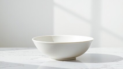 Empty White Bowl on Marble, Soft Light, Product Photography