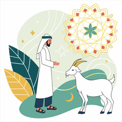 Fototapeta premium eid al adha mubarak arabic man with goat abstract