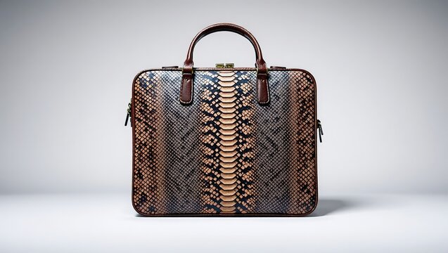 Elegant Python Print Briefcase on Luxurious Leather, High-End Accessory, Business Style