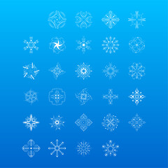 Set White Colleciton Line Snowflake Winter Decoration Elements Vector Design Style