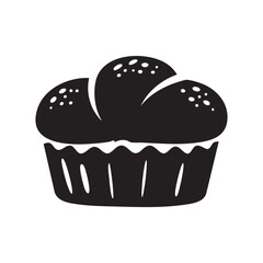 cupcake in black silhouette with frosting top for bakery and dessert art