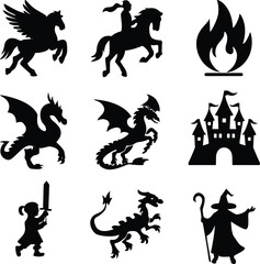 St Georges Day Symbols Silhouette Vector Set