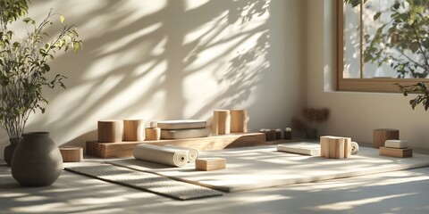 Abstract artful arrangement of yoga props