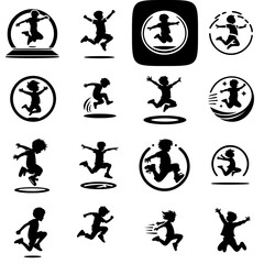 set of jumping boy icons vector illustration graphic black and white monochrome on white background 