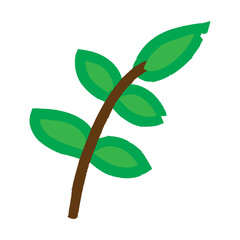 Green Simplistic Branch with Leaves Illustration on White