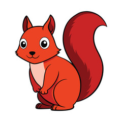 Cute cartoon squirrel with fluffy red fur and a big tail