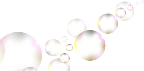 gradian bubbles. Abstract, white transparent and soap bubbles floating in the air. Design soap bubbles on a white background. with circles. Banner pattern with copy space illustration.