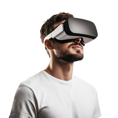 Man with Virtual Reality VR Headset Isolated on PNG Transparent Background
