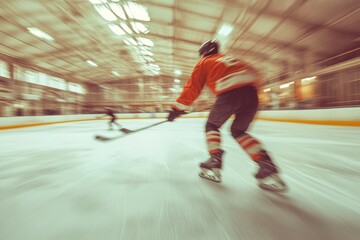 Obraz premium Hockey player races across rink in energetic motion blur