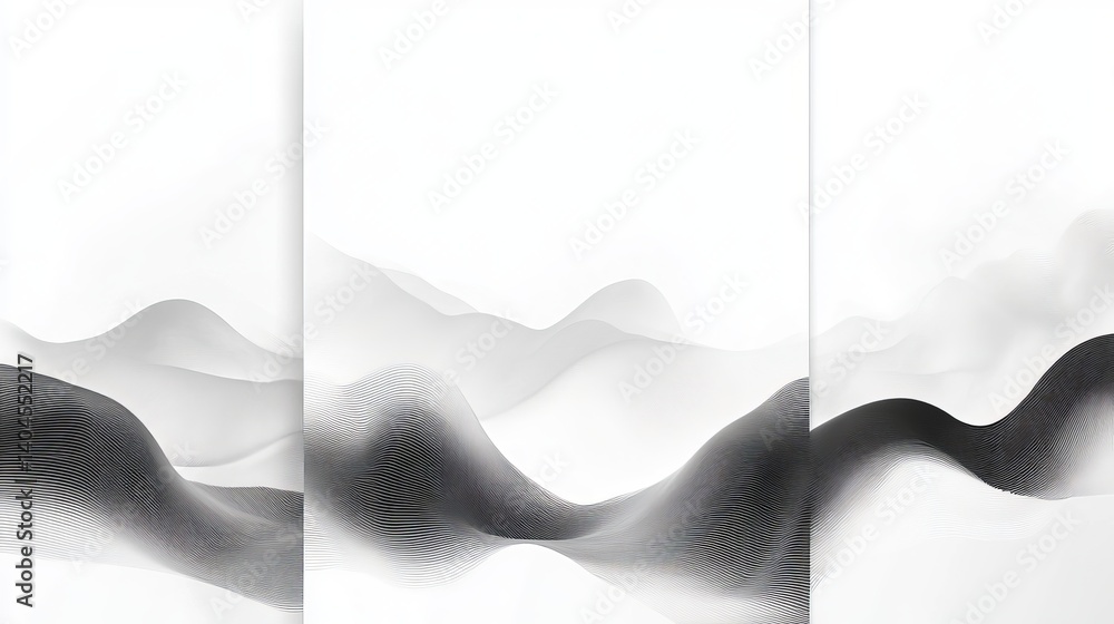 Poster abstract grayscale landscape design with flowing hills and subtle lines creating a minimalist modern