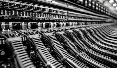 Fototapeta premium Close-Up of Modern Data Cables and Connectors in Network Infrastructure