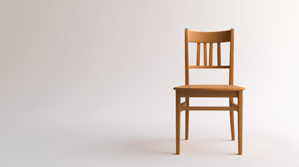 A realistic depiction of a simple wooden chair, placed against a plain white background. Generative AI