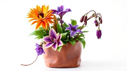 Purple Kniphofia and Enchanter's Nightshade in Leather Pouch Pot -  Stylish Garden Decor