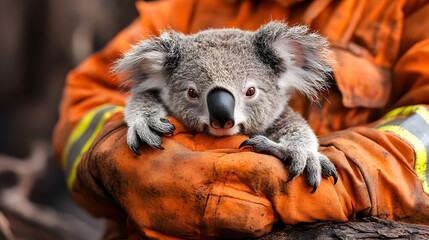 Rescued Koala Held in Protective Orange
