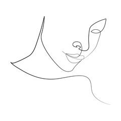 Minimalistic silhouette of woman face. Black and white. White background. One line drawing. Vector Illustration . EPS 10 .