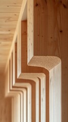 Observing the refined craftsmanship of cross-laminated timber, the close-up reveals the smooth, layered finish and natural grain patterns, showcasing sustainable building techniques