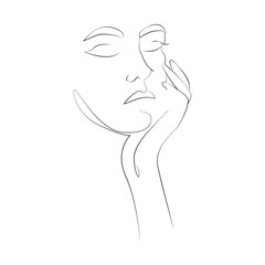 Minimalistic silhouette of woman face. Black and white. White background. One line drawing. Vector Illustration . EPS 10 .