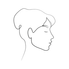 Minimalistic silhouette of woman face. Black and white. White background. One line drawing. Vector Illustration . EPS 10 .