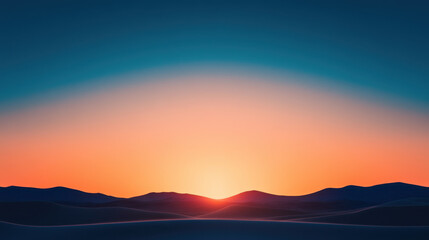 Fototapeta premium breathtaking view of horizon where orange sun rises over rolling hills, casting warm glow across landscape, evoking sense of peace and tranquility
