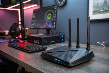 Gaming Setup with High-Performance WiFi Router