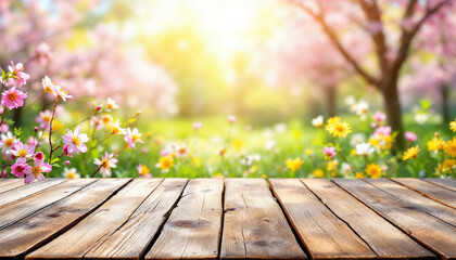 Spring and wooden table background. Spring flowers and wooden table for product display HD backdrop. Beautiful spring flowers and wooden table HD wallpaper