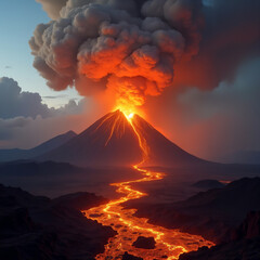 Natural disasters from volcanic eruptions cause large streams of lava to flow out