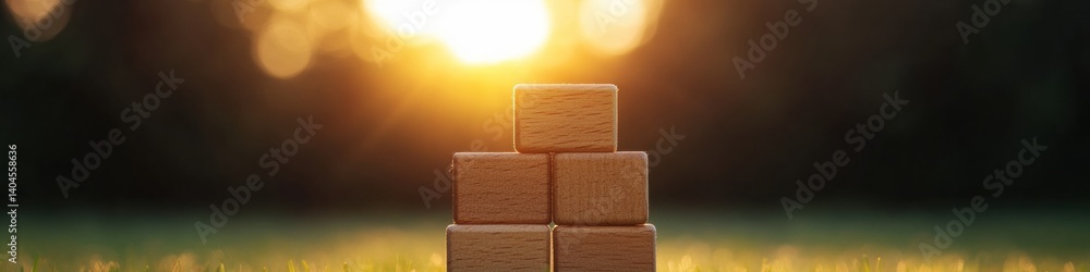 Leinwandbilder mindful strategy and collaborative innovation wooden block tower symbolizing adaptive leadership, te