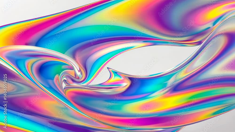 Poster vibrant iridescent fluid wave with dynamic rainbow colors and flowing motion creating a modern abstr