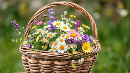 Springtime Floral Display in Rustic Wooden Basket
