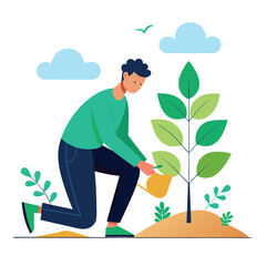 a man is planting trees vector