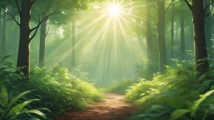 Obraz premium Sunlit Forest Path A Magical Journey Through Lush Greenery