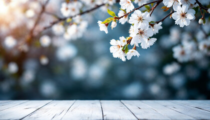Spring and wooden table background. Spring flowers and wooden table for product display HD backdrop. Beautiful spring flowers and wooden table HD wallpaper