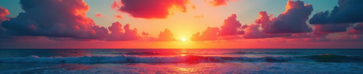 Obraz premium Vibrant sunset paints sky above Ocean Drive, South Beach , seascape, beach